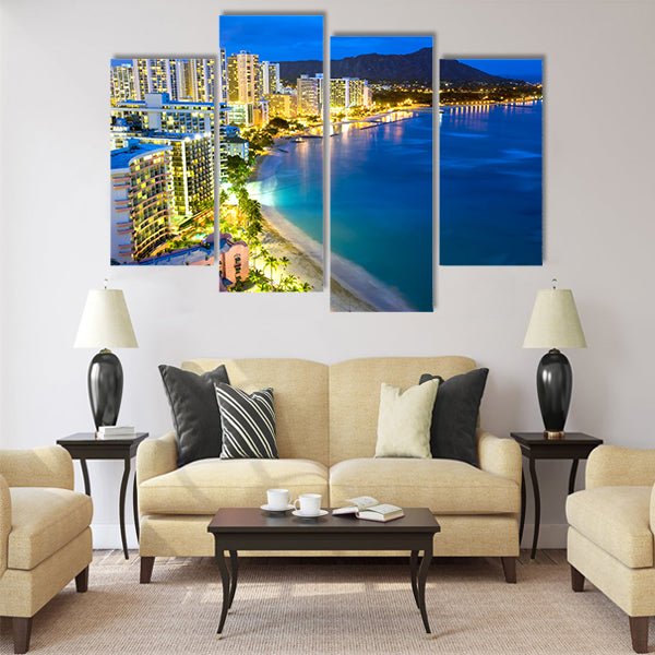 This image shows Waikiki beach in Honolulu Multi Panel Canvas Wall Art