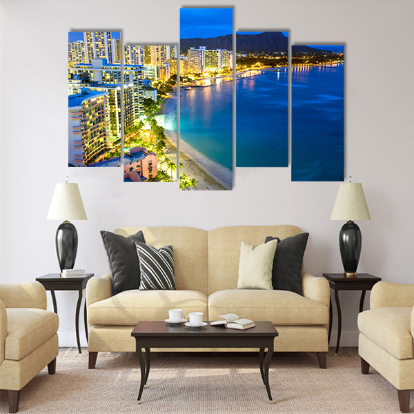 This image shows Waikiki beach in Honolulu Multi Panel Canvas Wall Art