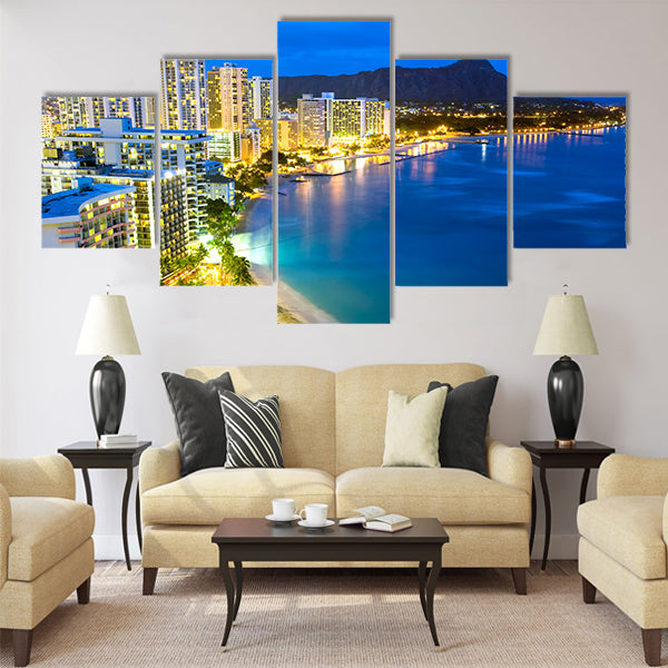 This image shows Waikiki beach in Honolulu Multi Panel Canvas Wall Art