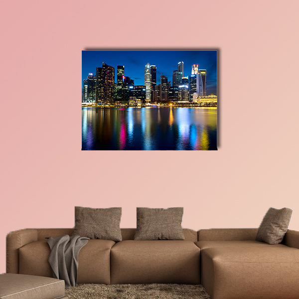 This image shows Singapore's skyline at night multi panel canvas wall art