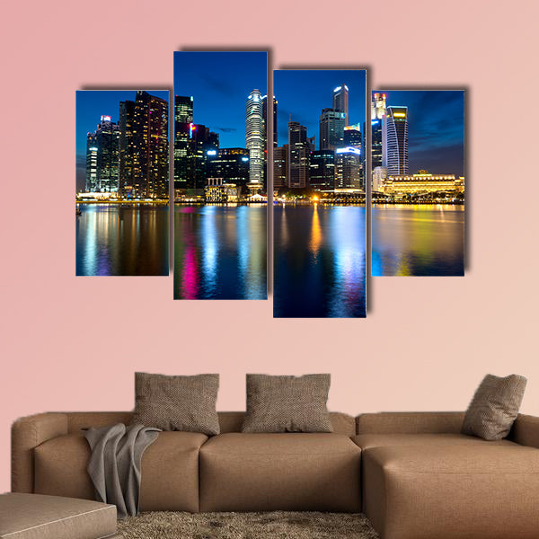 This image shows Singapore's skyline at night multi panel canvas wall art