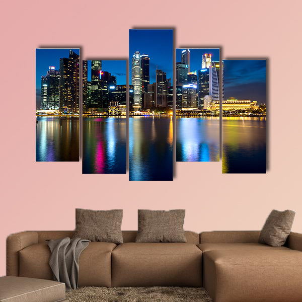 This image shows Singapore's skyline at night multi panel canvas wall art