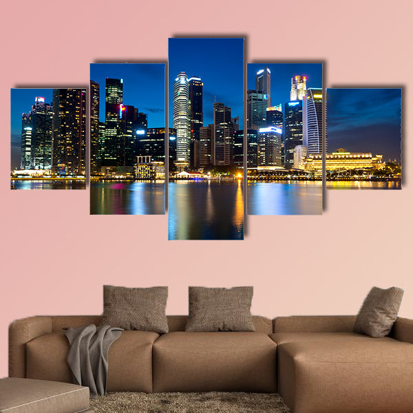 This image shows Singapore's skyline at night multi panel canvas wall art