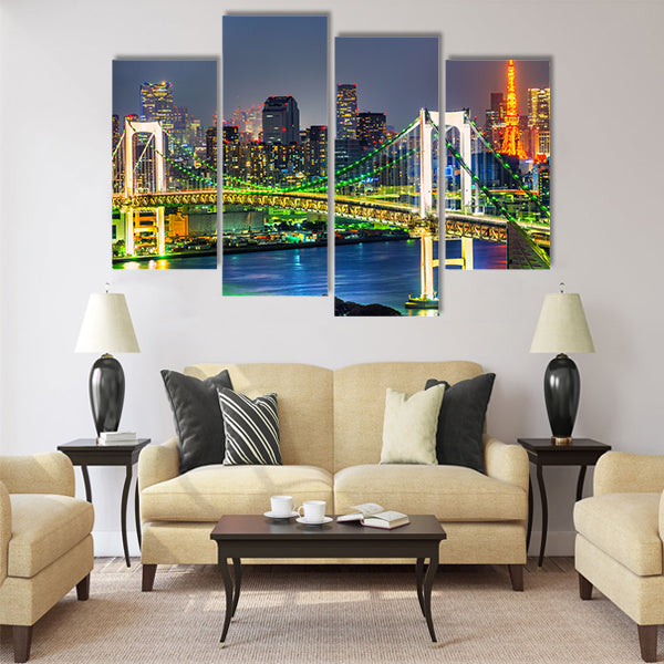 Tokyo skyline with Tokyo tower and rainbow bridge Multi panel canvas wall art