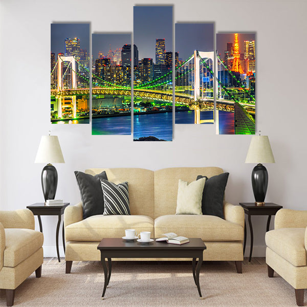 Tokyo skyline with Tokyo tower and rainbow bridge Multi panel canvas wall art