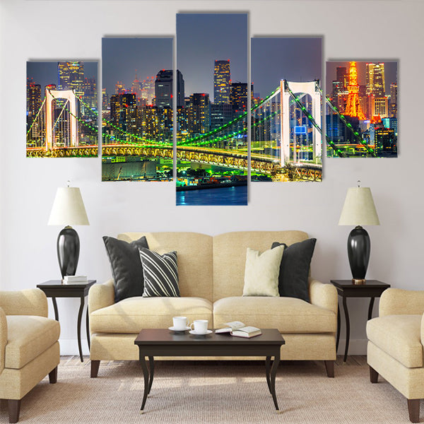 Tokyo skyline with Tokyo tower and rainbow bridge Multi panel canvas wall art