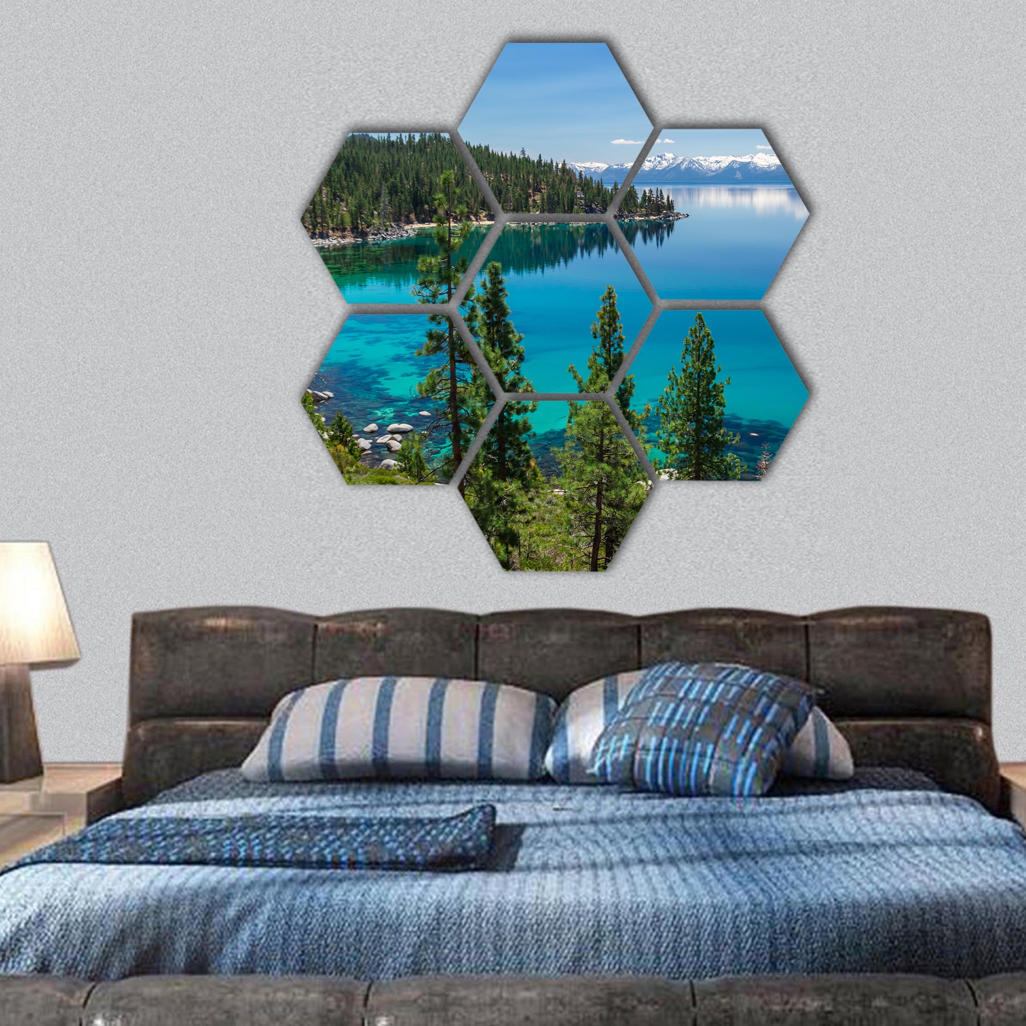 Lake Tahoe hexagonal canvas wall art