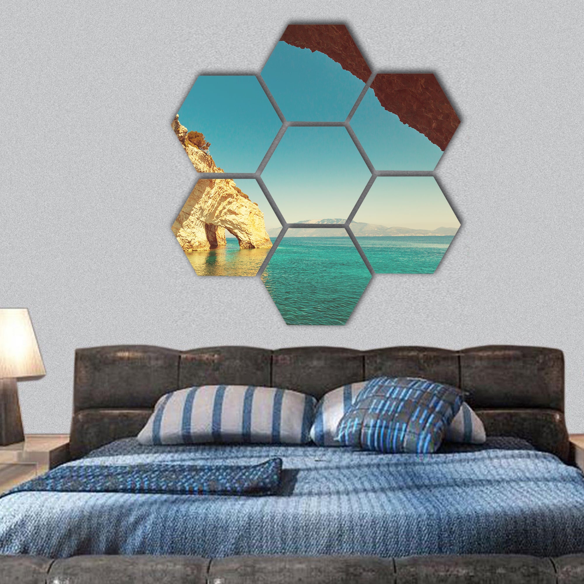 sea landscapes on Zakynthos Island in Greece hexagonal canvas wall art