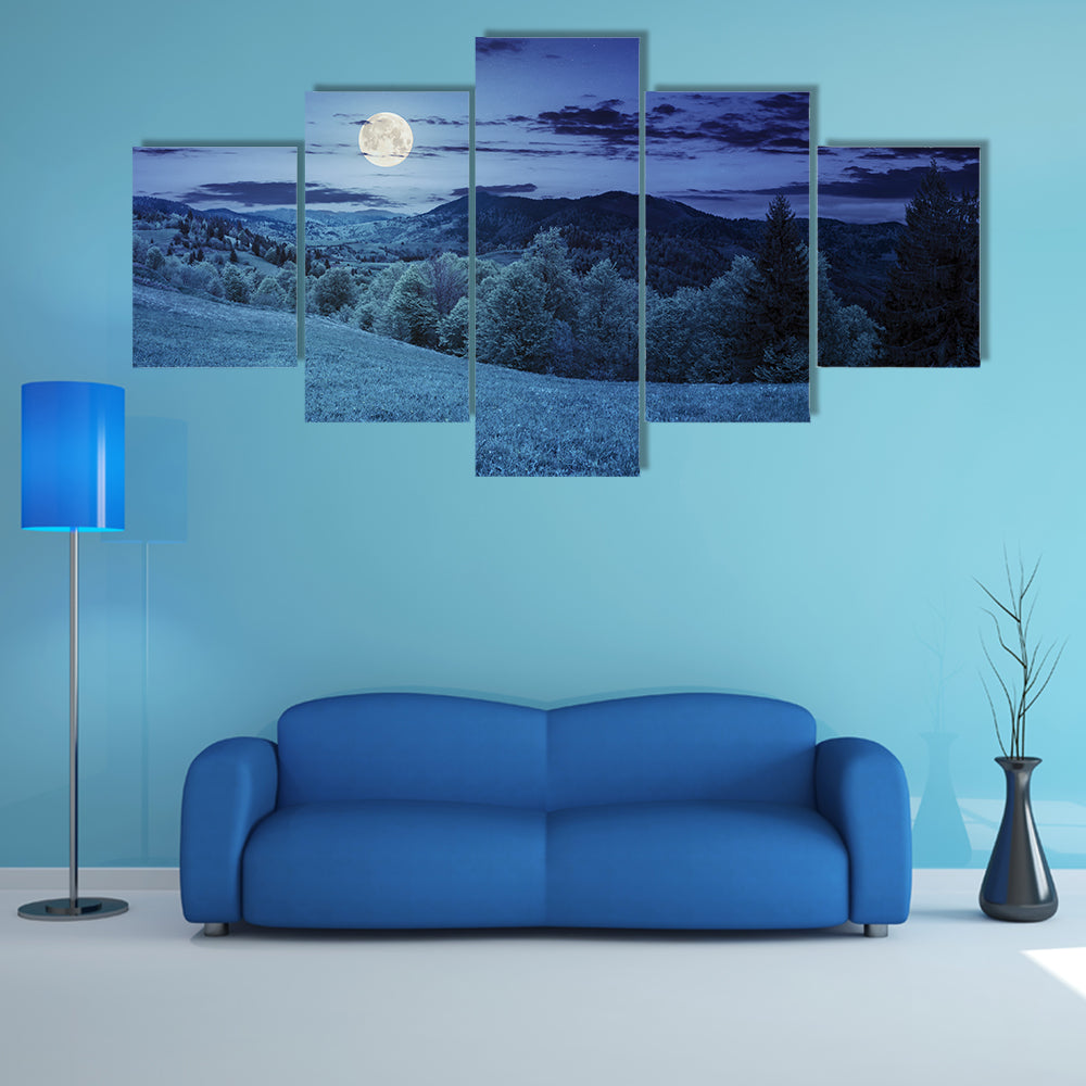 A Rural Landscape Near A Meadow And Trees On The Hillside Multi Panel Canvas Wall Art