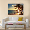 Palm tree on the tropical beach, sunrise shot Multi panel canvas wall art