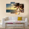 Palm tree on the tropical beach, sunrise shot Multi panel canvas wall art