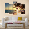 Palm tree on the tropical beach, sunrise shot Multi panel canvas wall art