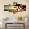 Palm tree on the tropical beach, sunrise shot Multi panel canvas wall art