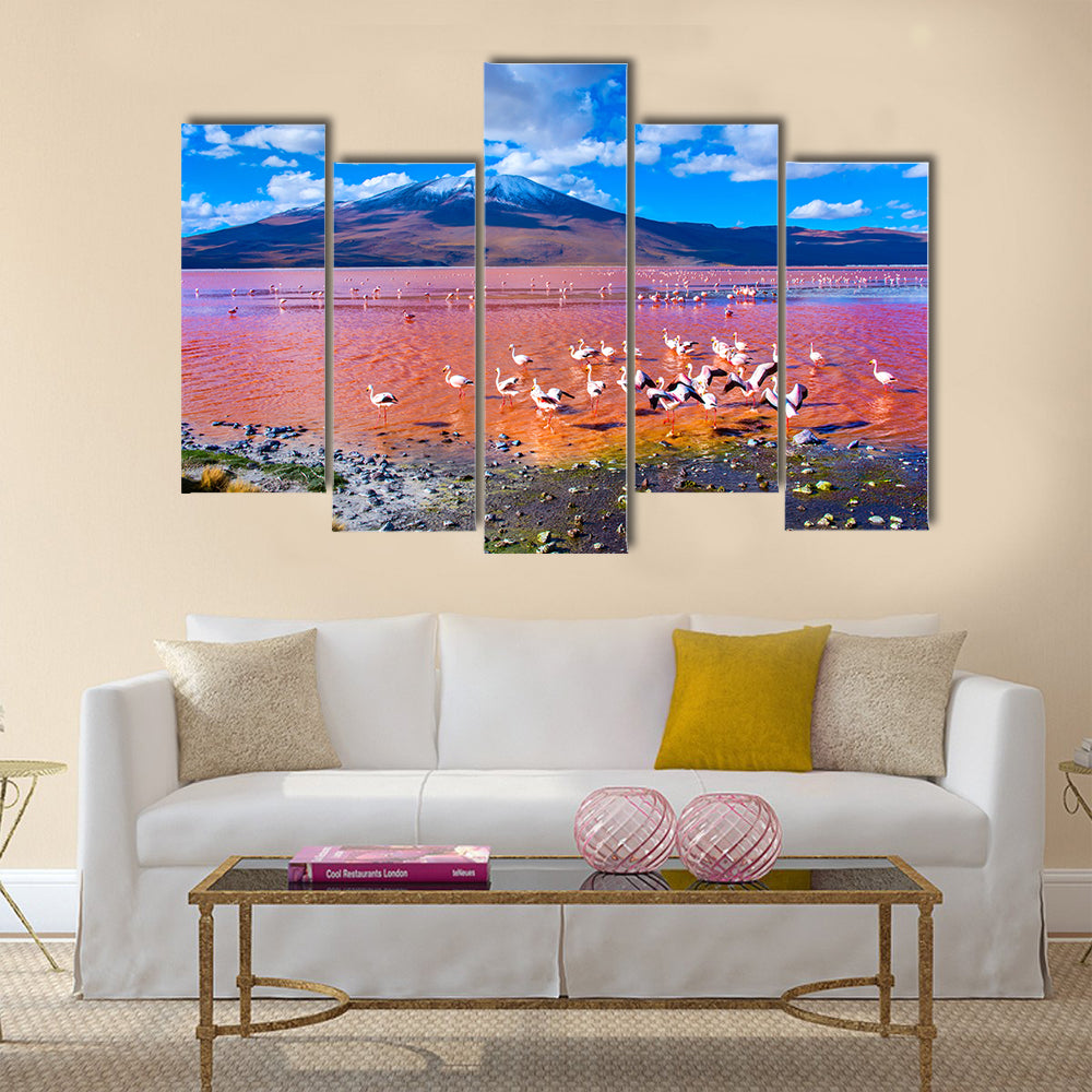 Flamingoes in Laguna Colorada , Uyuni, Bolivia Multi panel canvas wall art