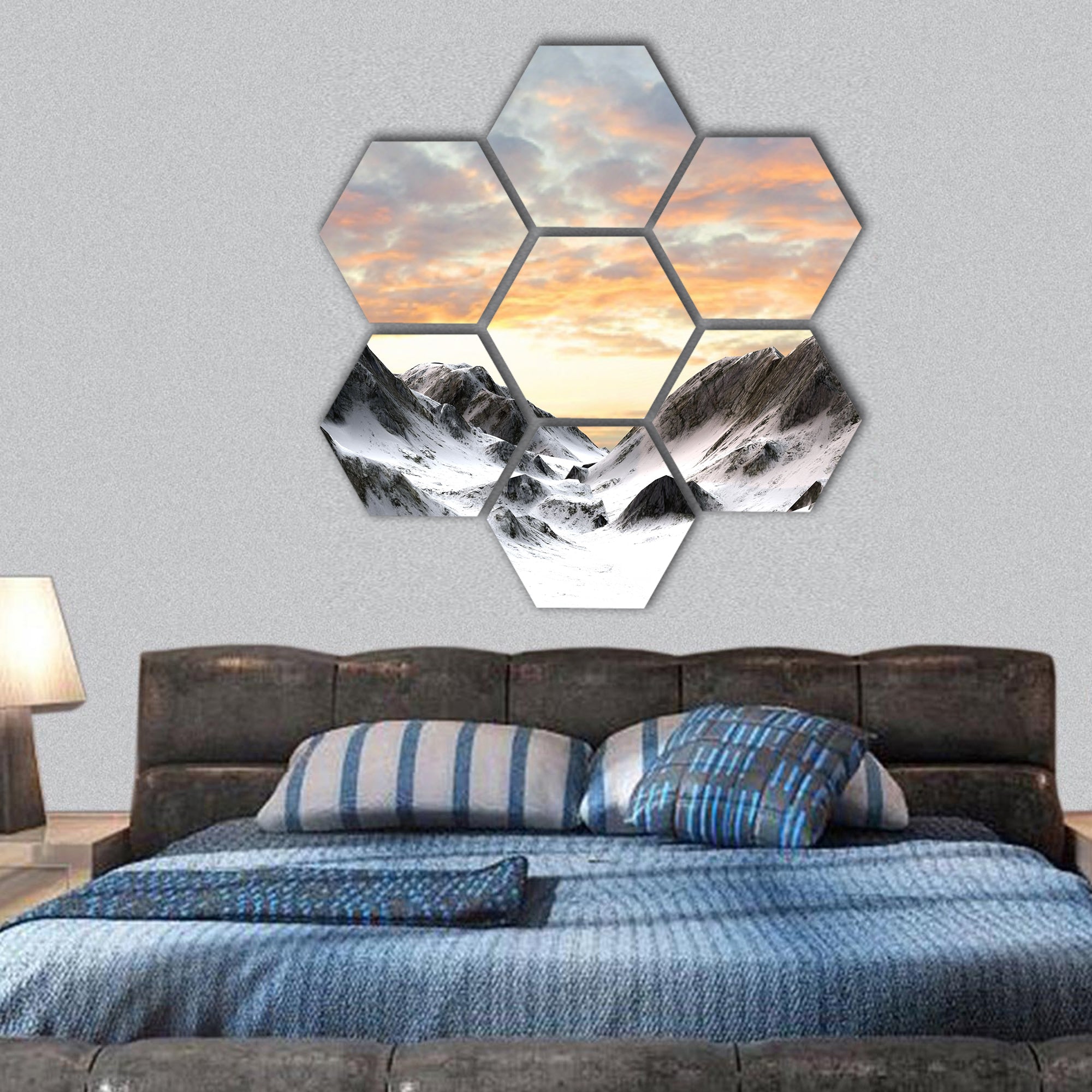 Snowy Mountains Mountain Peak hexagonal canvas wall art