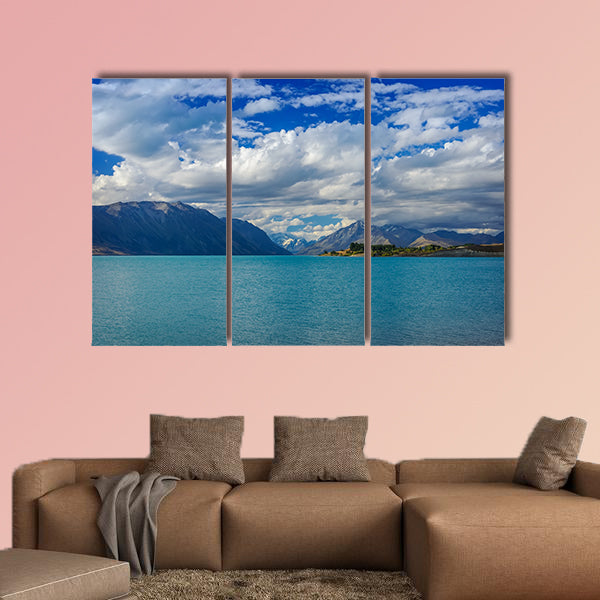 Beautiful from The Lake Tekapo with mountains and deep blue cloudy sky wall art