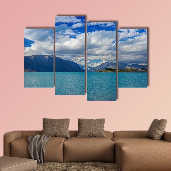 Beautiful from The Lake Tekapo with mountains and deep blue cloudy sky wall art