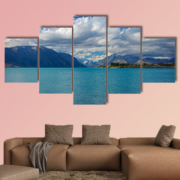Beautiful from The Lake Tekapo with mountains and deep blue cloudy sky wall art