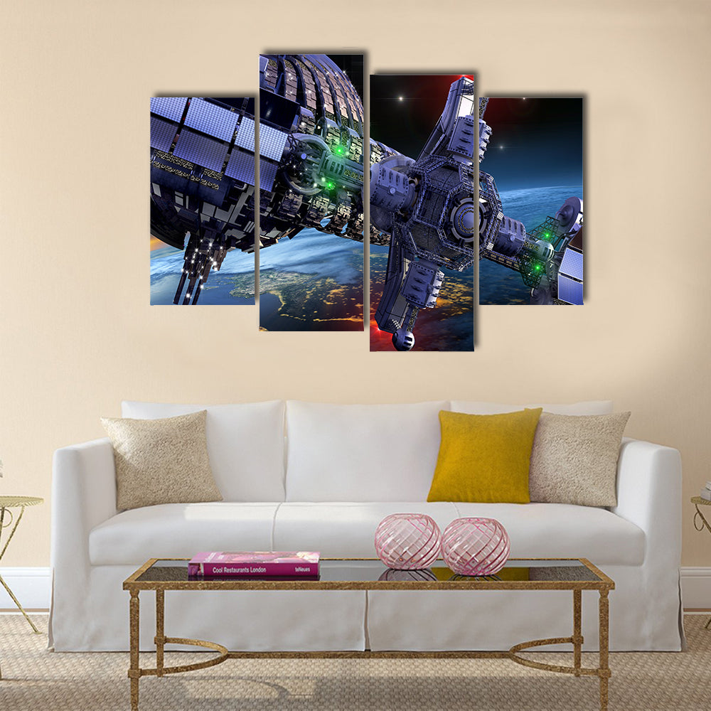 Science Abstract Scenery Of Spherical Spaceship In Interstellar Deep Space Multi Panel Canvas Wall Art