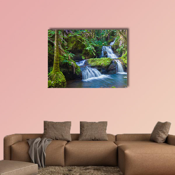Beautiful waterfall in tropical rainforest in Hawaii Multi panel canvas wall art