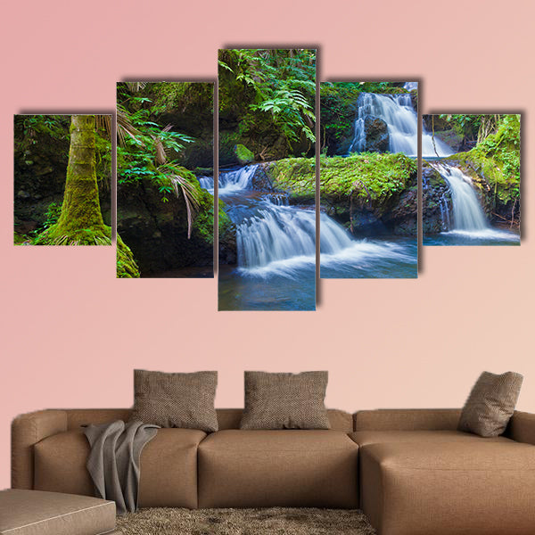 Beautiful waterfall in tropical rainforest in Hawaii Multi panel canvas wall art