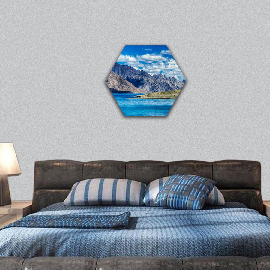 Mountains and Pangong tso Lake hexagonal canvas wall art