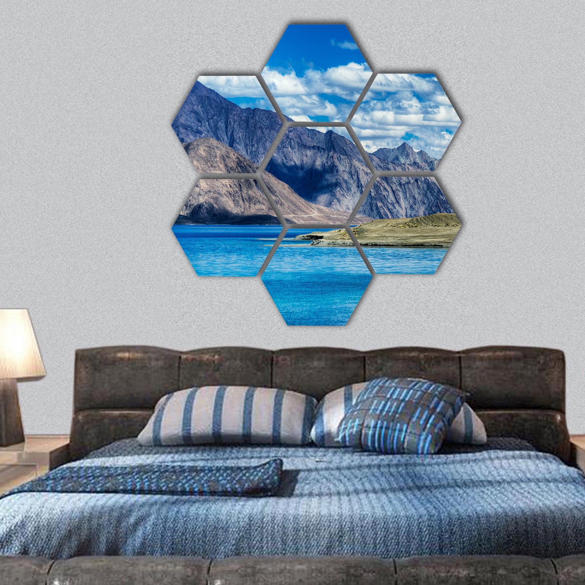 Mountains and Pangong tso Lake hexagonal canvas wall art