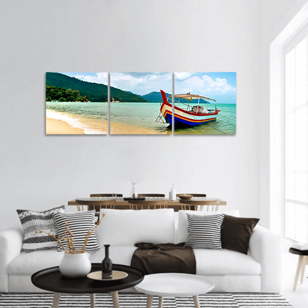 Boat in the sea panoramic canvas wall art