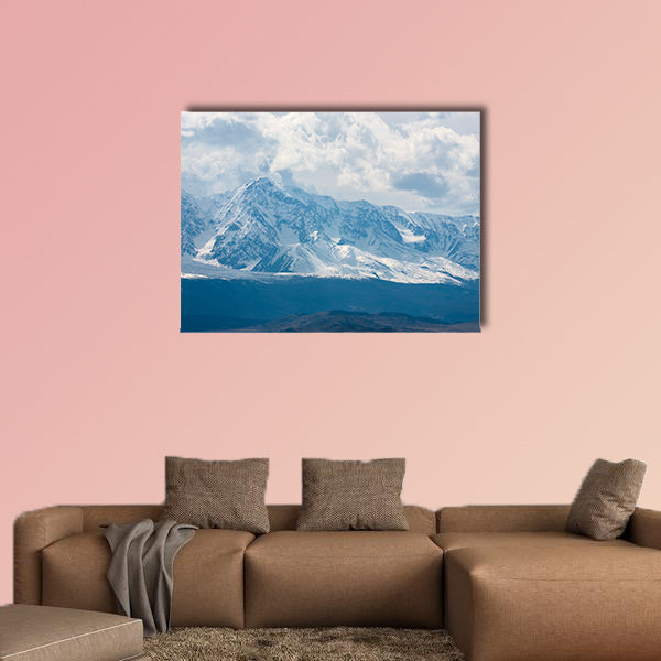 Mountain peaks in snow and white clouds multi panel canvas wall art