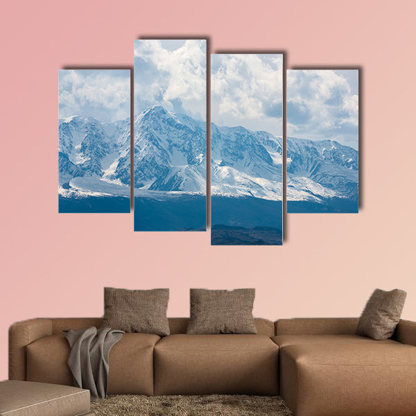 Mountain peaks in snow and white clouds multi panel canvas wall art