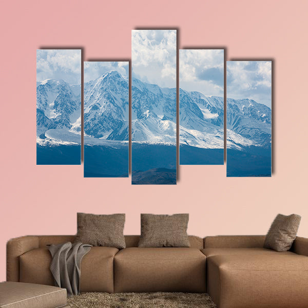 Mountain peaks in snow and white clouds multi panel canvas wall art