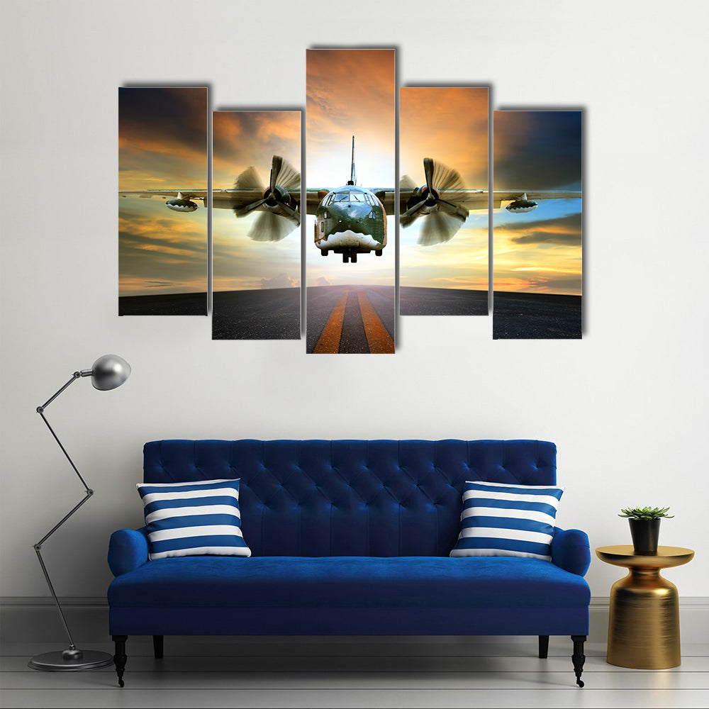 View Of An Old Military Container, Plane, Multi Panel Canvas Wall Art