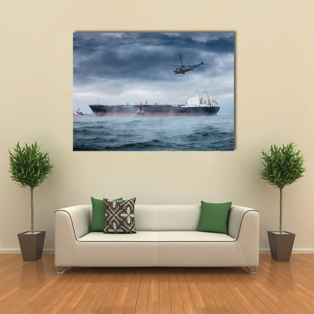 A Helicopter Rescue In A Windy Weather Multi Panel Canvas Wall Art
