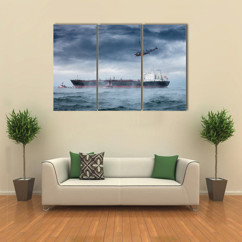 A Helicopter Rescue In A Windy Weather Multi Panel Canvas Wall Art