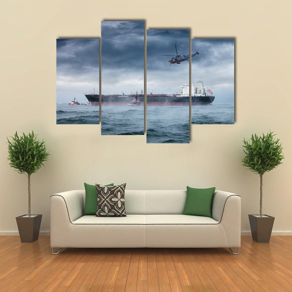 A Helicopter Rescue In A Windy Weather Multi Panel Canvas Wall Art