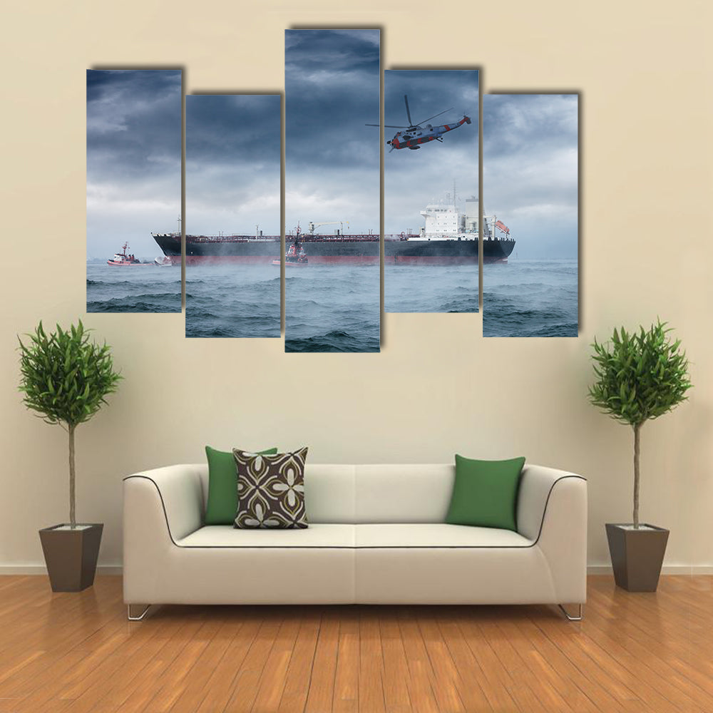 A Helicopter Rescue In A Windy Weather Multi Panel Canvas Wall Art