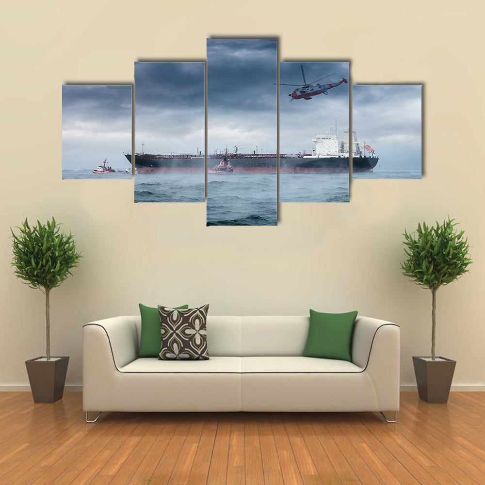 A Helicopter Rescue In A Windy Weather Multi Panel Canvas Wall Art