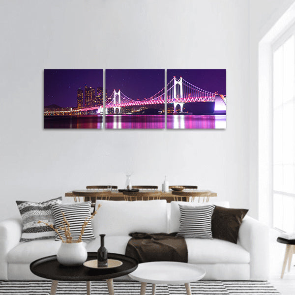 Gwangan Bridge at night with star in Busan, South Korea panoramic canvas wall art
