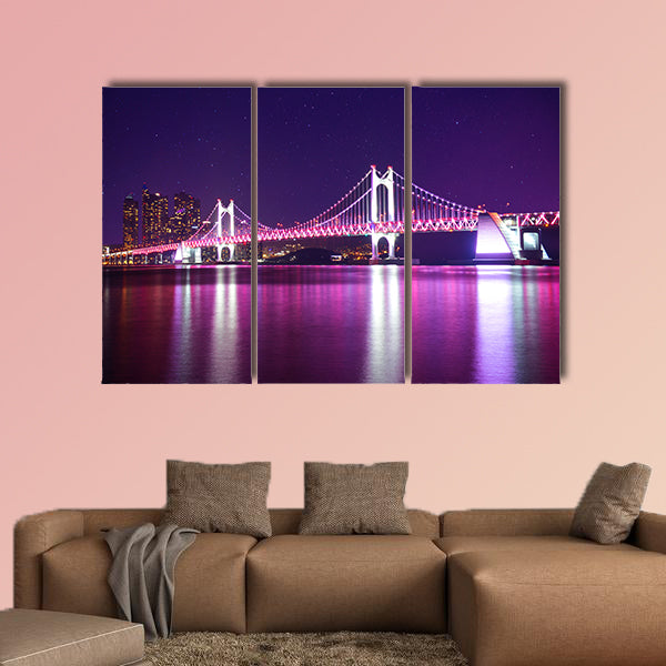 Gwangan Bridge at night with star in Busan, South Korea multi panel canvas wall art