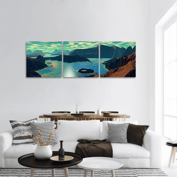 Alien Planet, Rocks and lake panoramic canvas wall art