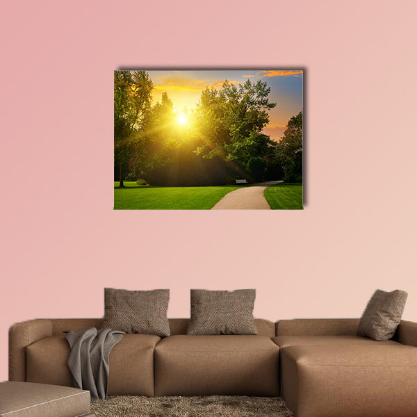 Beautiful Summer Park and sunset multi panel canvas wall art