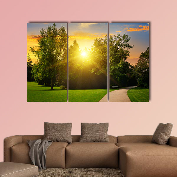 Beautiful Summer Park and sunset multi panel canvas wall art