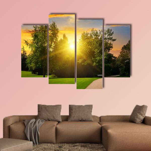 Beautiful Summer Park and sunset multi panel canvas wall art