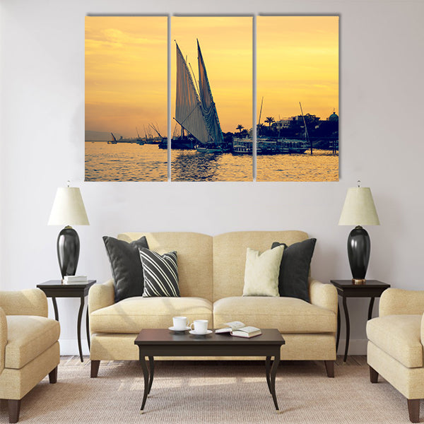 Sunset on Nile river Multi panel canvas wall art