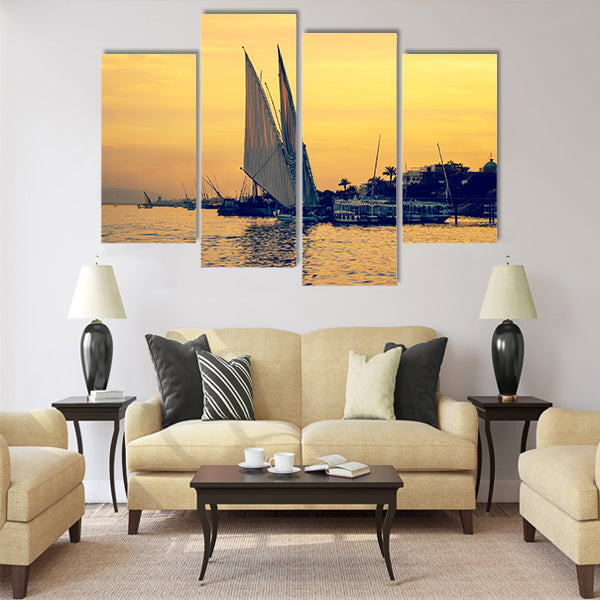 Sunset on Nile river Multi panel canvas wall art