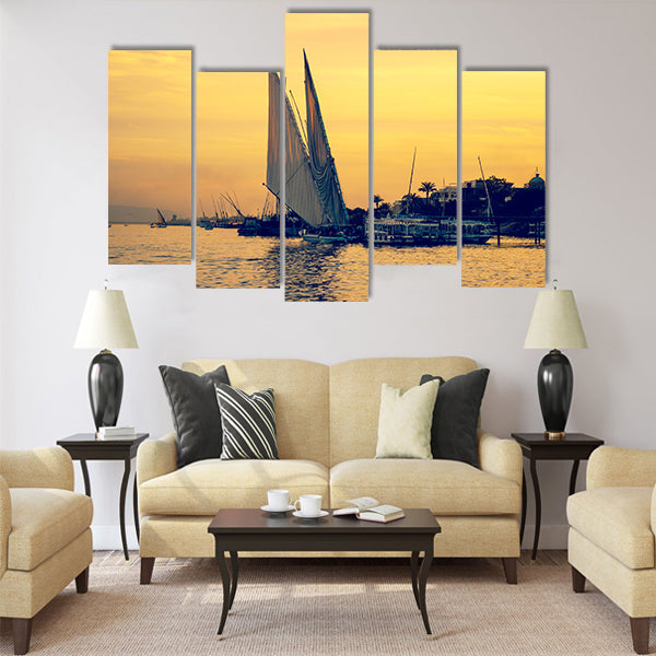 Sunset on Nile river Multi panel canvas wall art