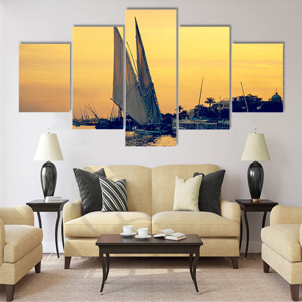 Sunset on Nile river Multi panel canvas wall art