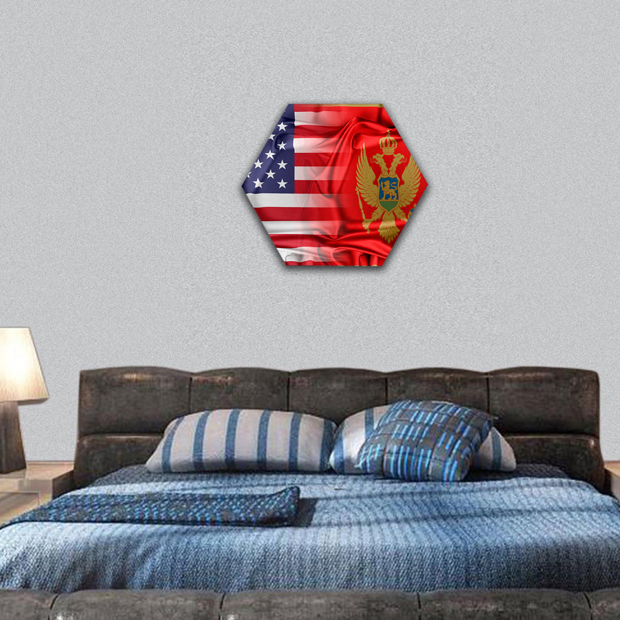 USA and Montenegro flags hexagonal canvas wall art