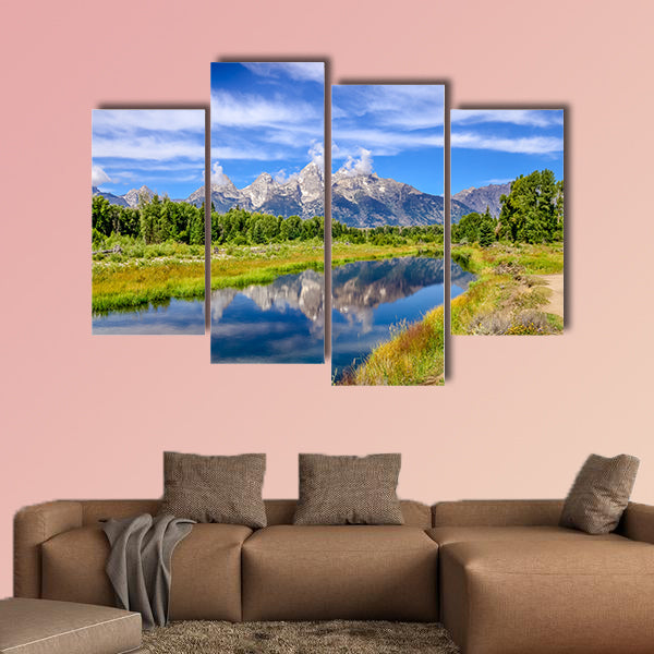 Landscape view of Grand Teton mountains Wyoming USA multi panel canvas wall art