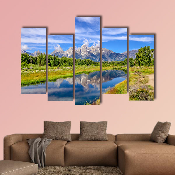 Landscape view of Grand Teton mountains Wyoming USA multi panel canvas wall art